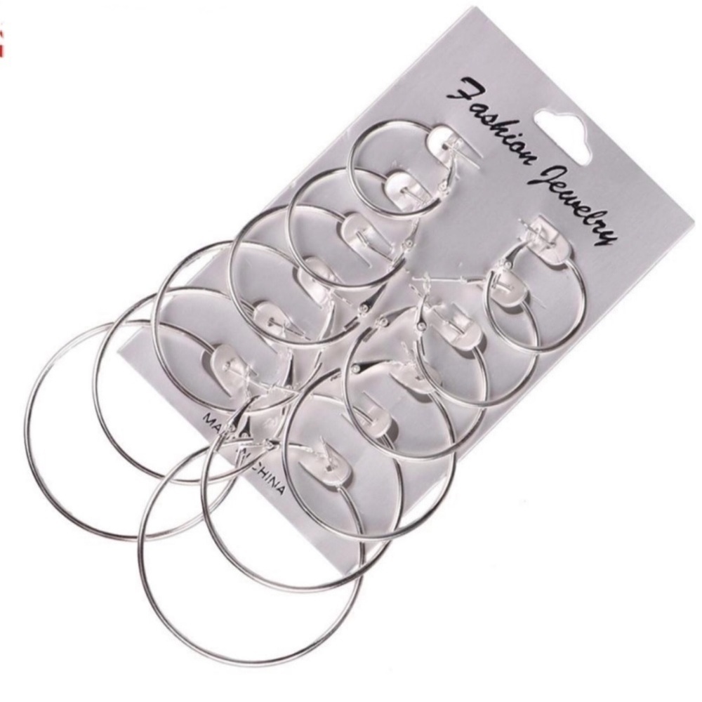 Silver-tone hoop earrings 6 pack